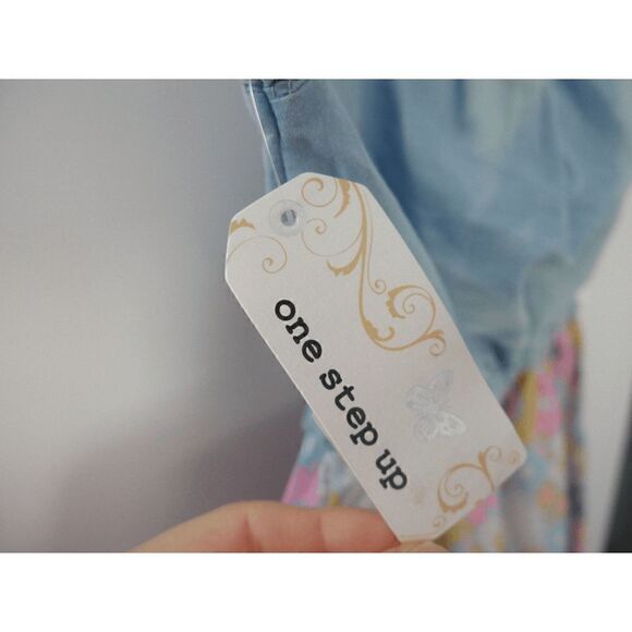 Girls' Lilac & Medium Blue Floral Denim Smocked Puff-Sleeve Maxi Dress 5/6 #1786 - Picture 4 of 6